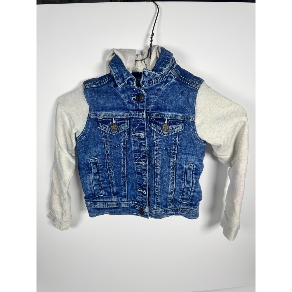 Tucker + Tate Trucker Jacket Girls 5 Blue Denim Heart Graphic Long Sleeve Hooded